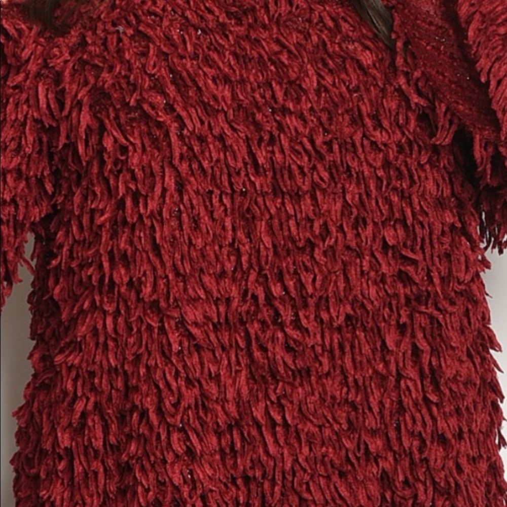 Wine Off The Shoulders Soft Shaggy Top - Picture 6 of 11